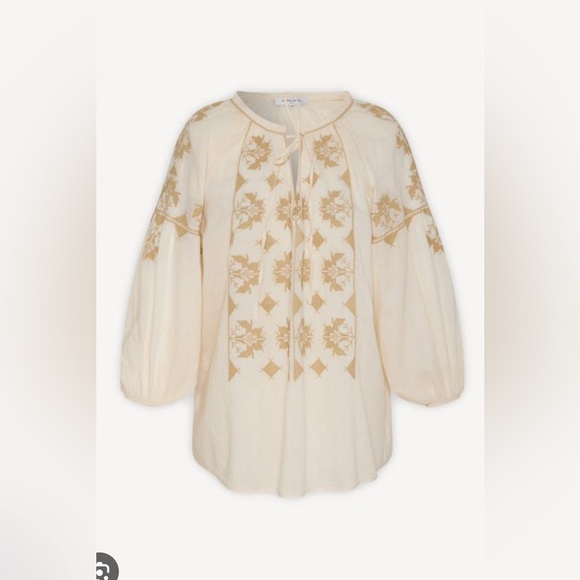 Gerard Darel Esther Printed Embroidered Light Blue Cotton Blouse sz 1 - Picture 9 of 10